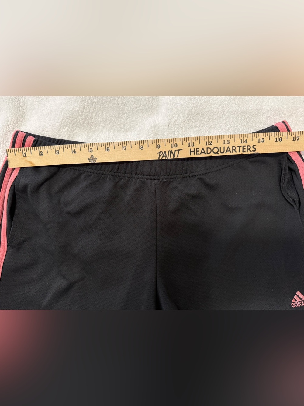 XL adidas Black Women's Athletic Shorts with Pink Side Stripe and symbol